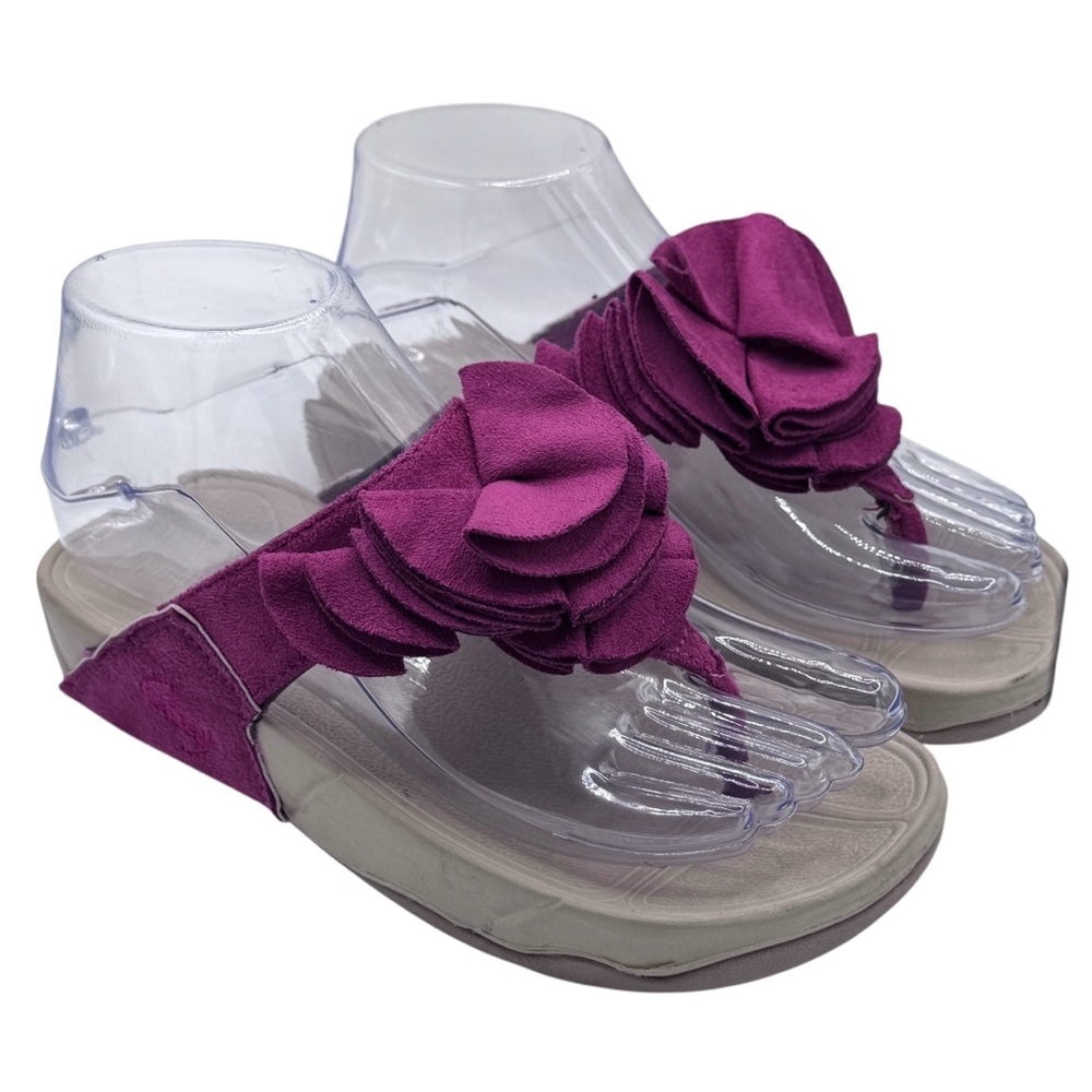 FitFlop Girl’s Magenta Leather Sandals with Floral Detail Size 4 - Picture 3 of 16